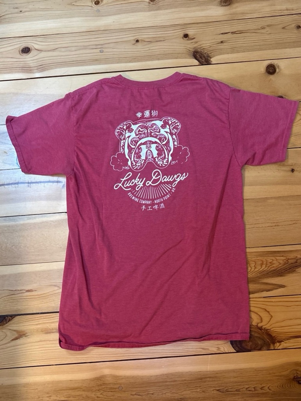 Gildan Pink Short Sleeve Tee with White Lucky Dawgs Graphic